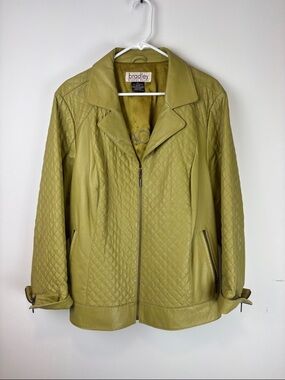 Bradley Bayou Green Genuine Leather Jacket Quilted Zip Plus Size 2X Moto 80s 90s